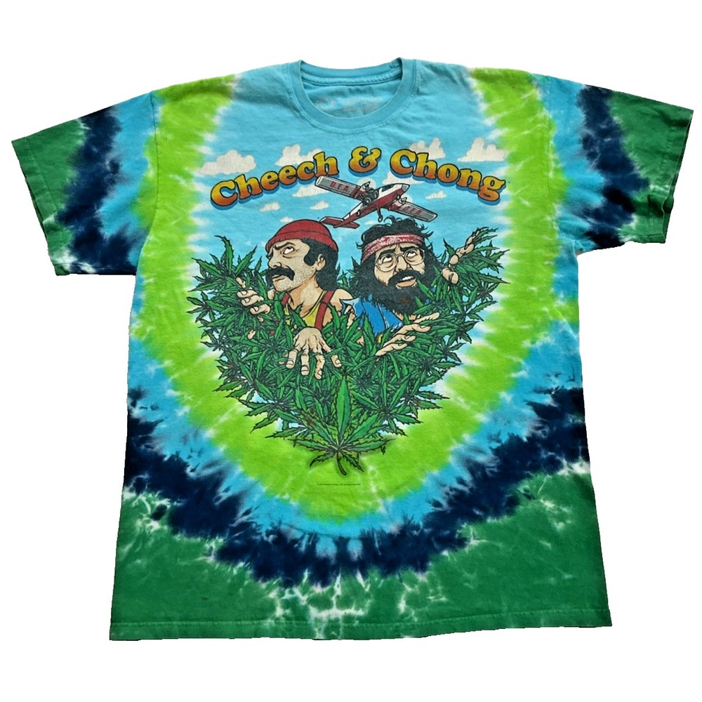 Liquid Blue Cheech & Chong T-Shirt Mens XL Graphic Tie-Dye Blue Green Large